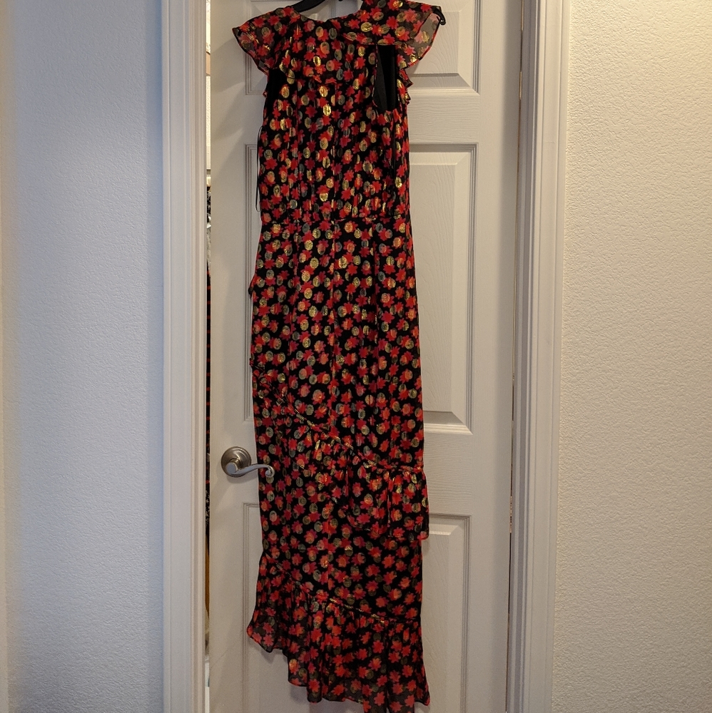 NWT Saloni Anita Ruffle Cocktail Dress Red Gold 6 - Picture 3 of 7
